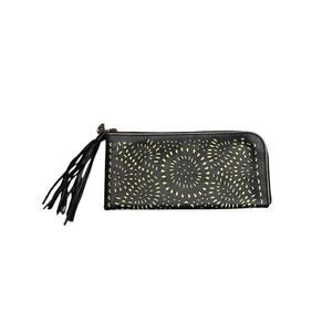 *NWOT BALI BLISS COLLECTIONS Leather Wallet Clutch Lasercut Black Gold Tassle